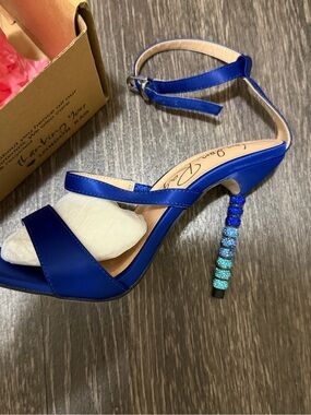 Blue Beaded Stiletto Sandal with Ankle Strap